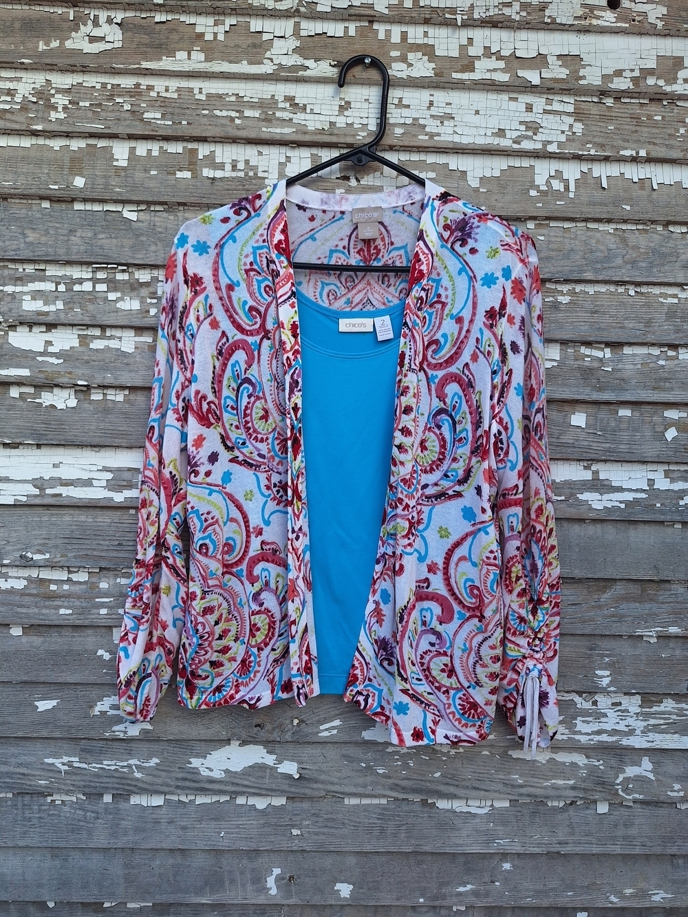 Chico's Turquoise Tank with Multicolor Paisley Cardigan Size Large